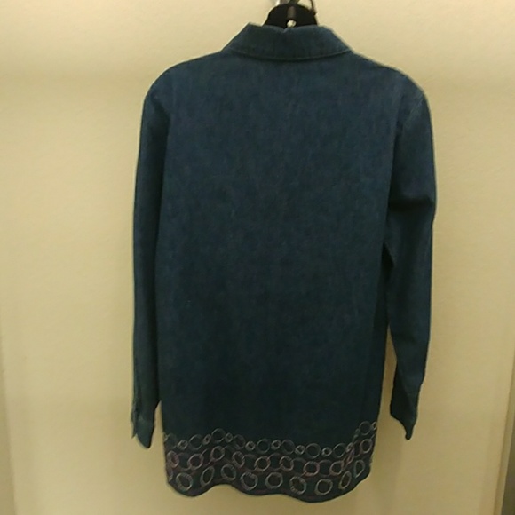 VTG- Denim & Co Button Down Dipped Denim Tunic - Picture 5 of 8